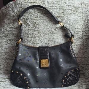 MCM Black Shoulder Bag with Gold Accents